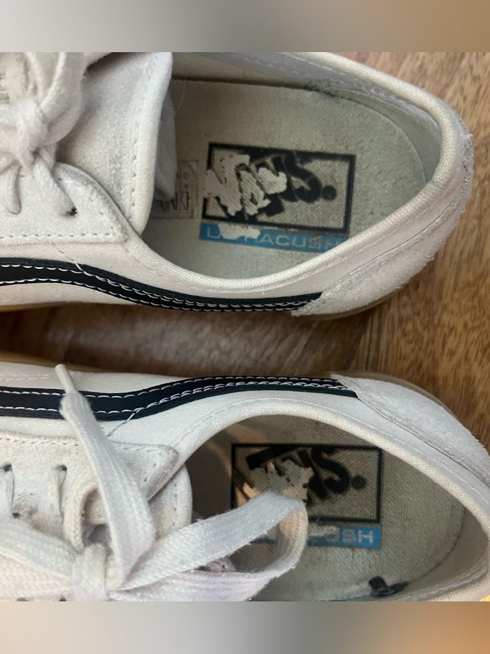 Vans Style 36 Decon Off White Low-Top Sneakers with Navy Side Stripe, Gum Sole - Picture 3 of 9